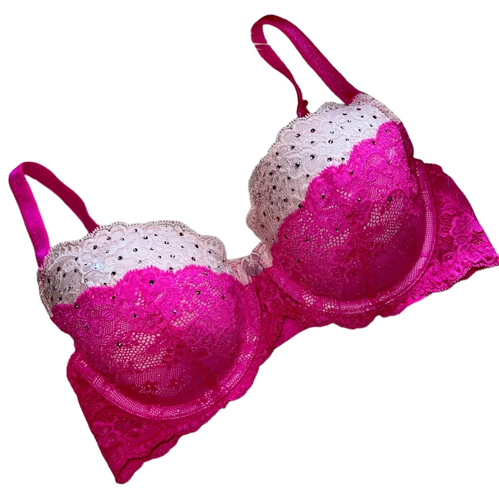 Victoria’s Secret Dream Angels Lined Demi Size 34D. Barbie Pink Lace Cry…